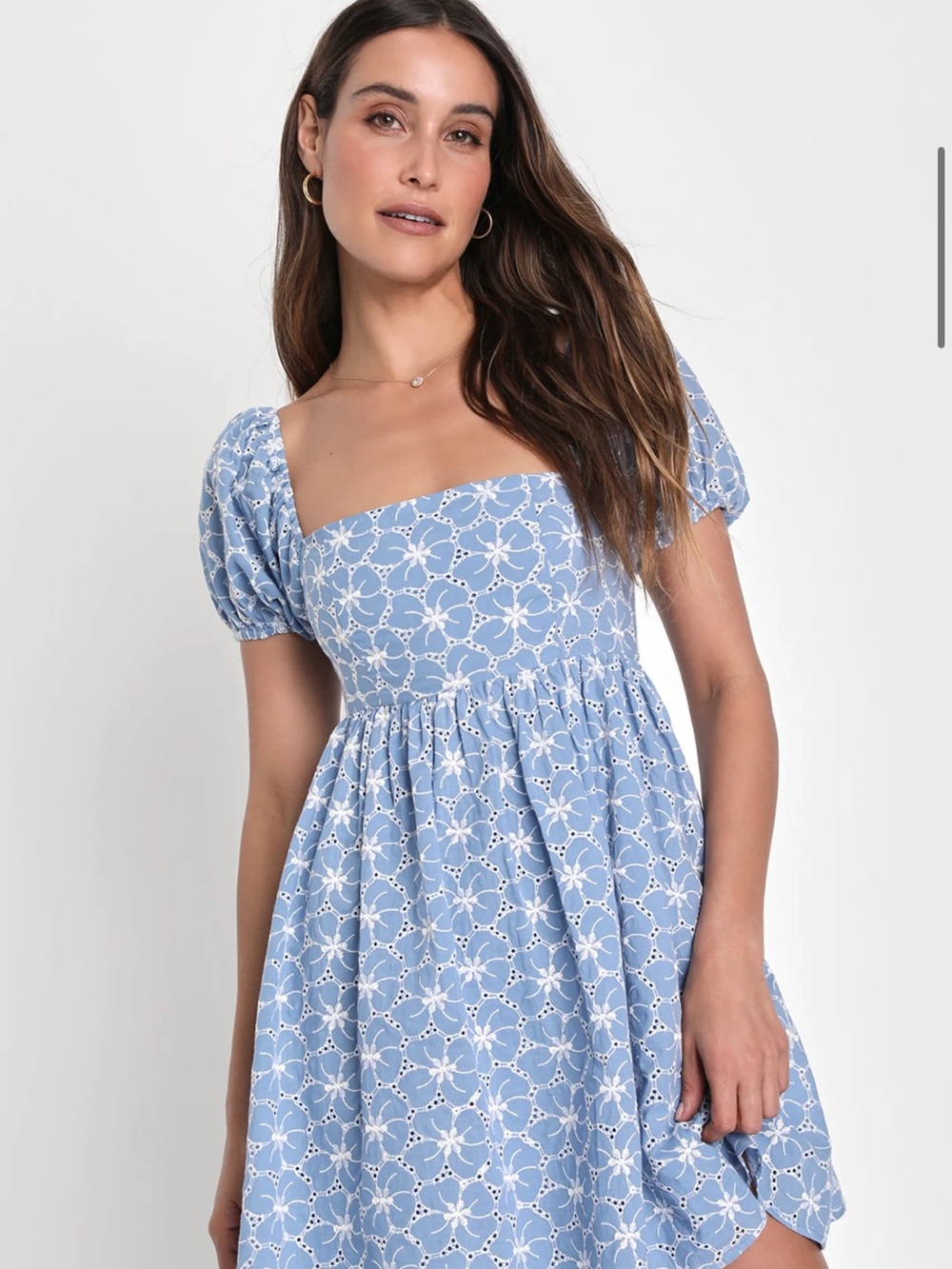 Lulu's Powder Blue Eyelet Square-Neck Mini Dress